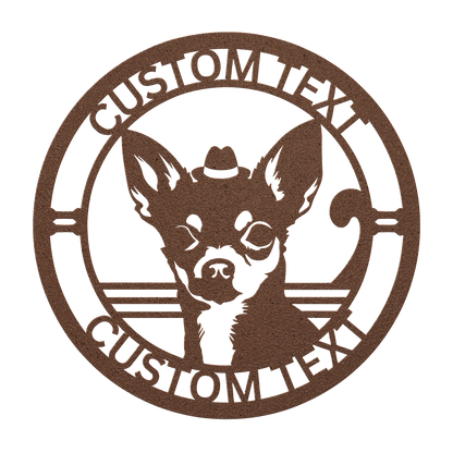 Chihuahua custom metal wall sign in 5 colors & 6 sizes. Made from durable 18-gauge steel, perfect for indoor or outdoor decor. Stylish, weather-resistant charm.