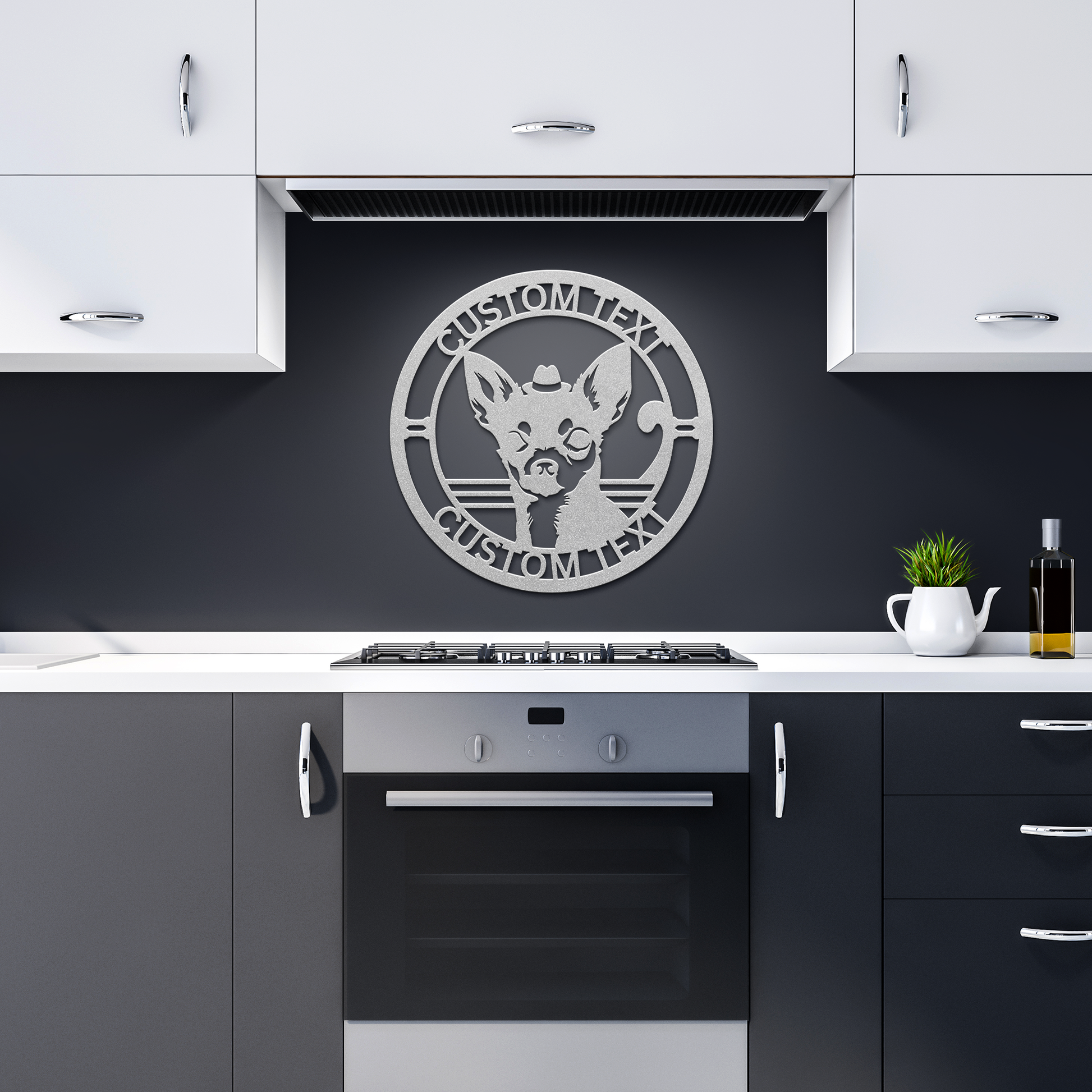 Chihuahua custom metal wall sign in 5 colors & 6 sizes. Made from durable 18-gauge steel, perfect for indoor or outdoor decor. Stylish, weather-resistant charm.