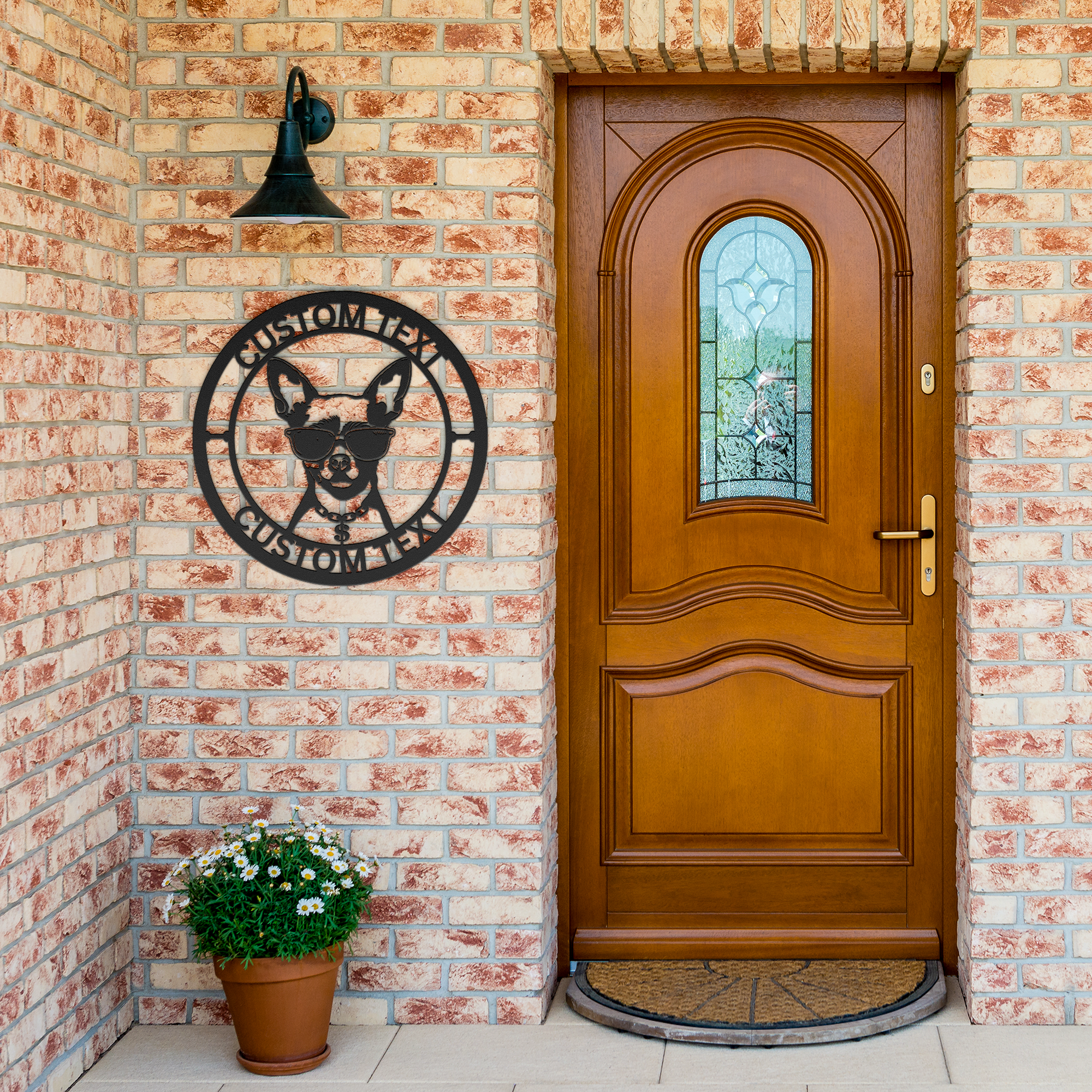Custom_Metal_Chuhuahua_Wall_Art_-_Family_Black_Brick_Entrance_Mockup.png