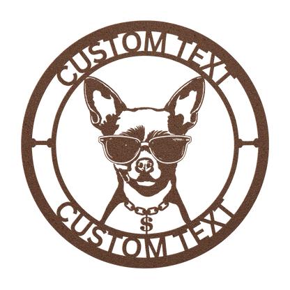 Chihuahua custom metal wall sign in 5 colors & 6 sizes. Made from durable 18-gauge steel, perfect for indoor or outdoor decor. Stylish, weather-resistant charm.
