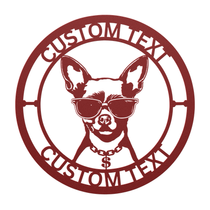 Chihuahua custom metal wall sign in 5 colors & 6 sizes. Made from durable 18-gauge steel, perfect for indoor or outdoor decor. Stylish, weather-resistant charm.