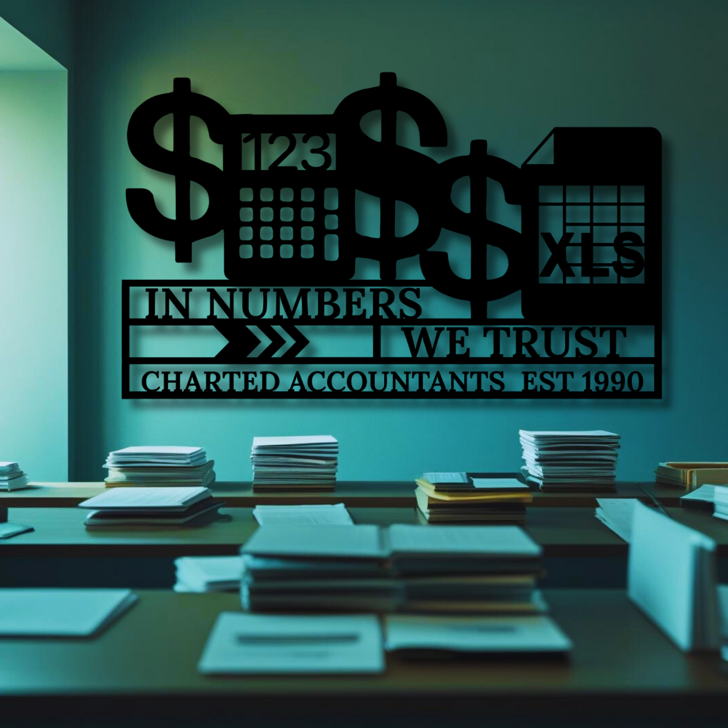 In_Numbers_We_Trust_Accountant_Metal_Wall_Art_Black