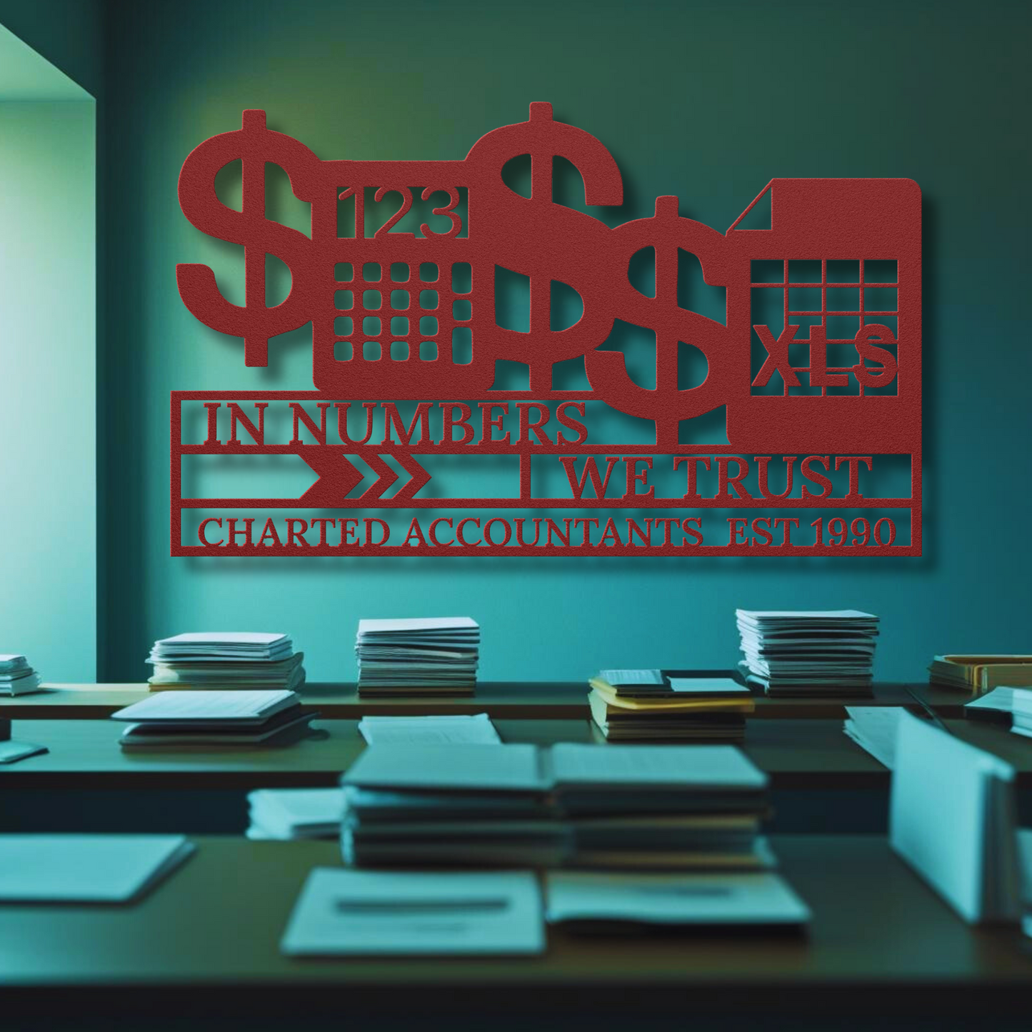 In_Numbers_We_Trust_Accountant_Metal_Wall_Art_Red