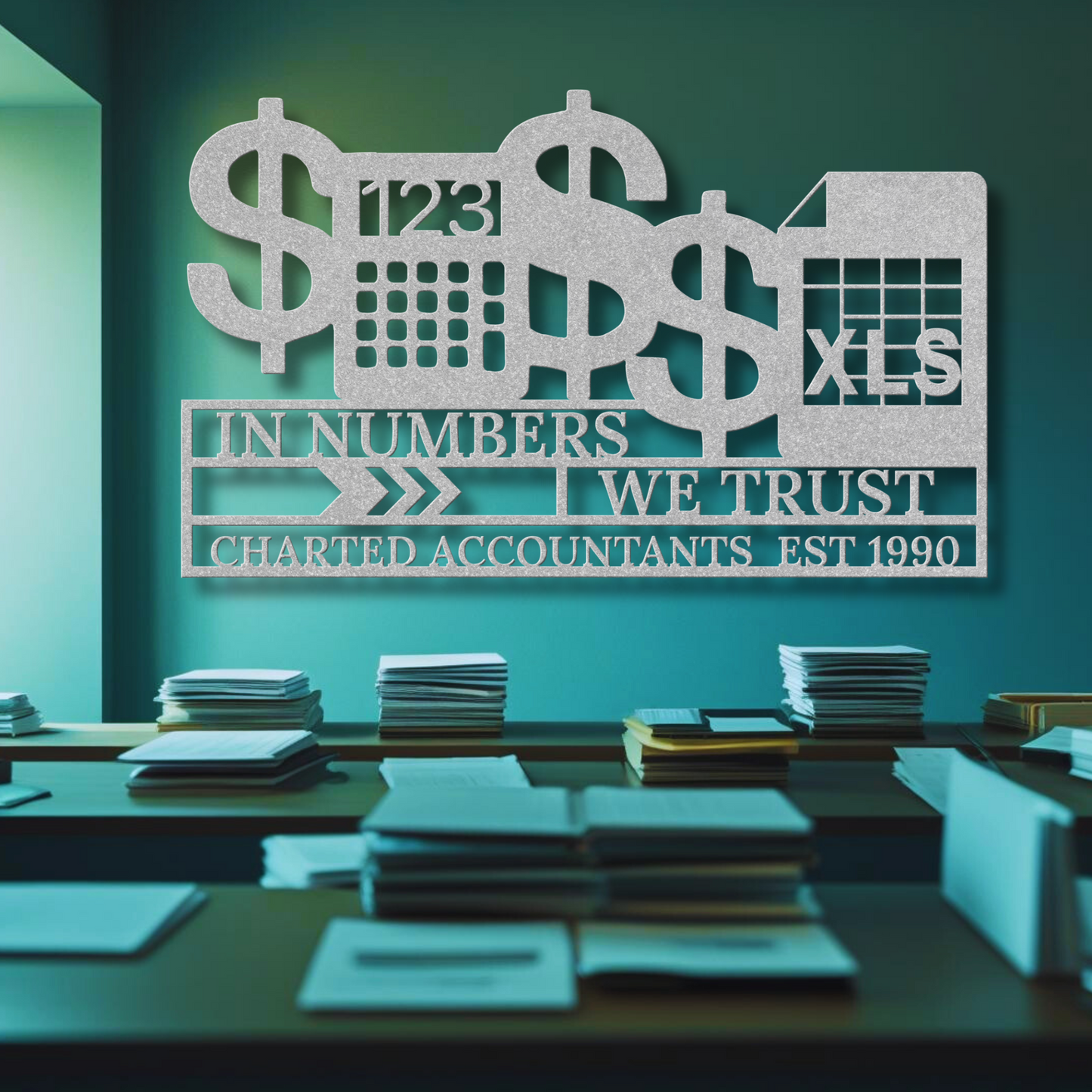 In_Numbers_We_Trust_Accountant_Metal_Wall_Art_Silver