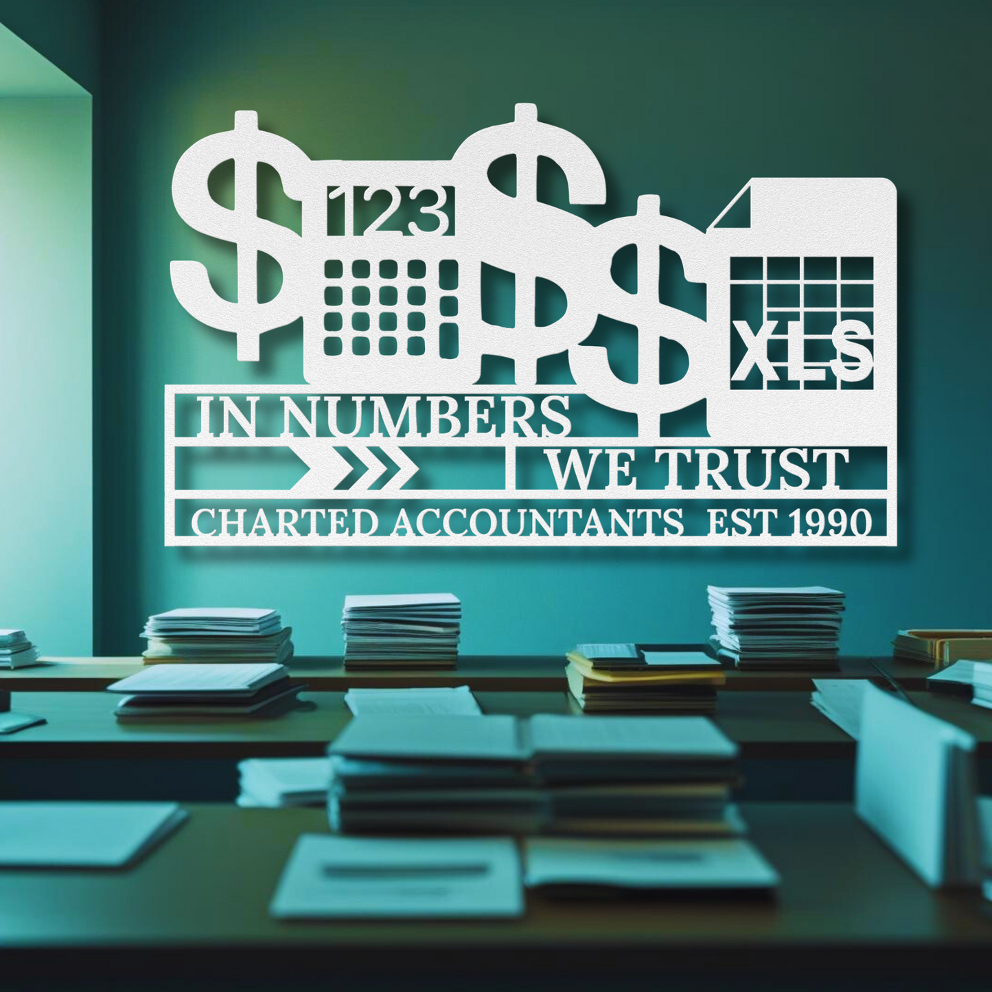 In_Numbers_We_Trust_Accountant_Metal_Wall_Art_White