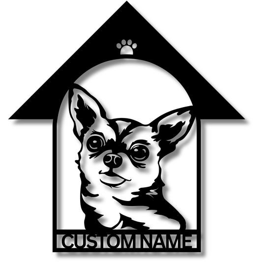 Custom Metal Chihuahua Pet Sign - Rustic Family house Wall Art with Personalized Family Name and House Numbers