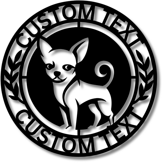 Custom Chihuahua Pet Metal Wall Art - Rustic Family house  Name and House Number Sign