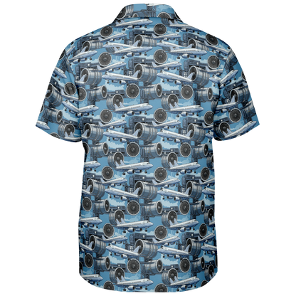 Spread Collar Short Sleeve Button-Down Blue Sky Aircraft Mechanic Shirt - AOP