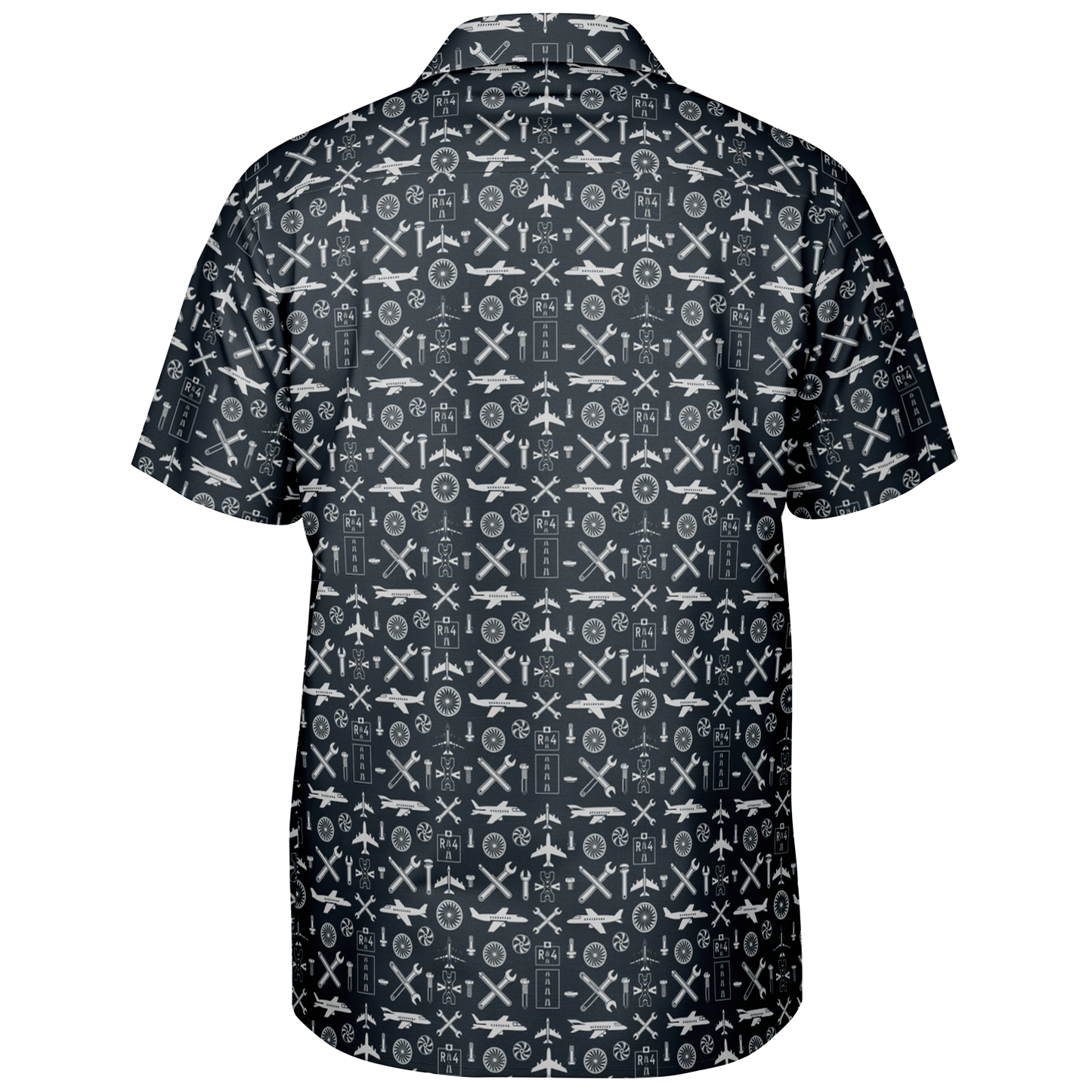 Spread Collar Short Sleeve Button-Down Aircraft Symbol Shirt For Aircraft Mechanic - AOP