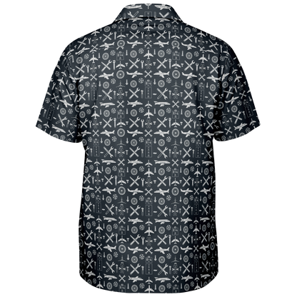 Spread Collar Short Sleeve Button-Down Aircraft Symbol Shirt For Aircraft Mechanic - AOP