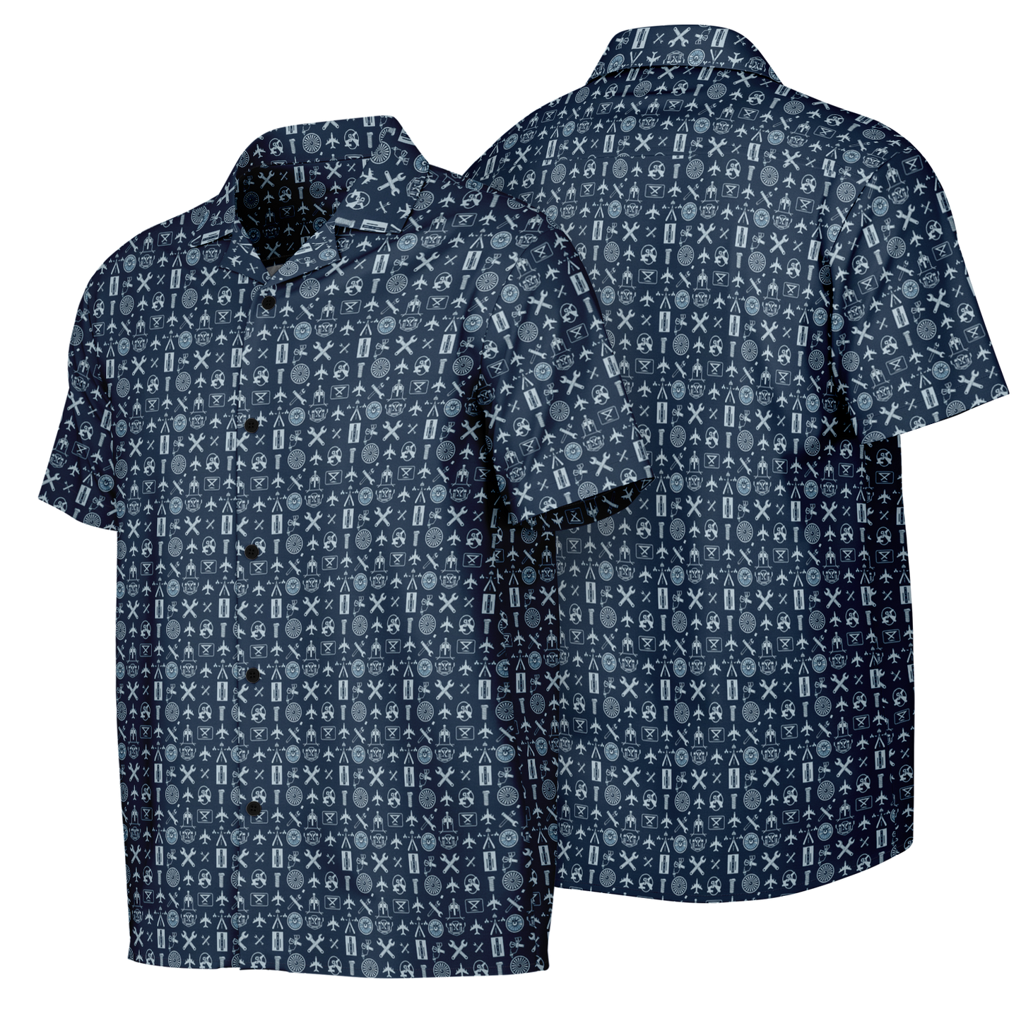 Spread Collar Short Sleeve Button-Down Shirt Aircraft Mechanics- AOP