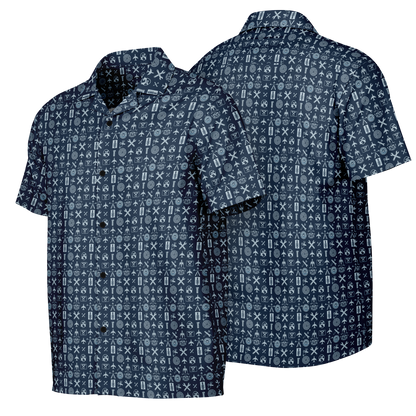 Spread Collar Short Sleeve Button-Down Shirt Aircraft Mechanics- AOP