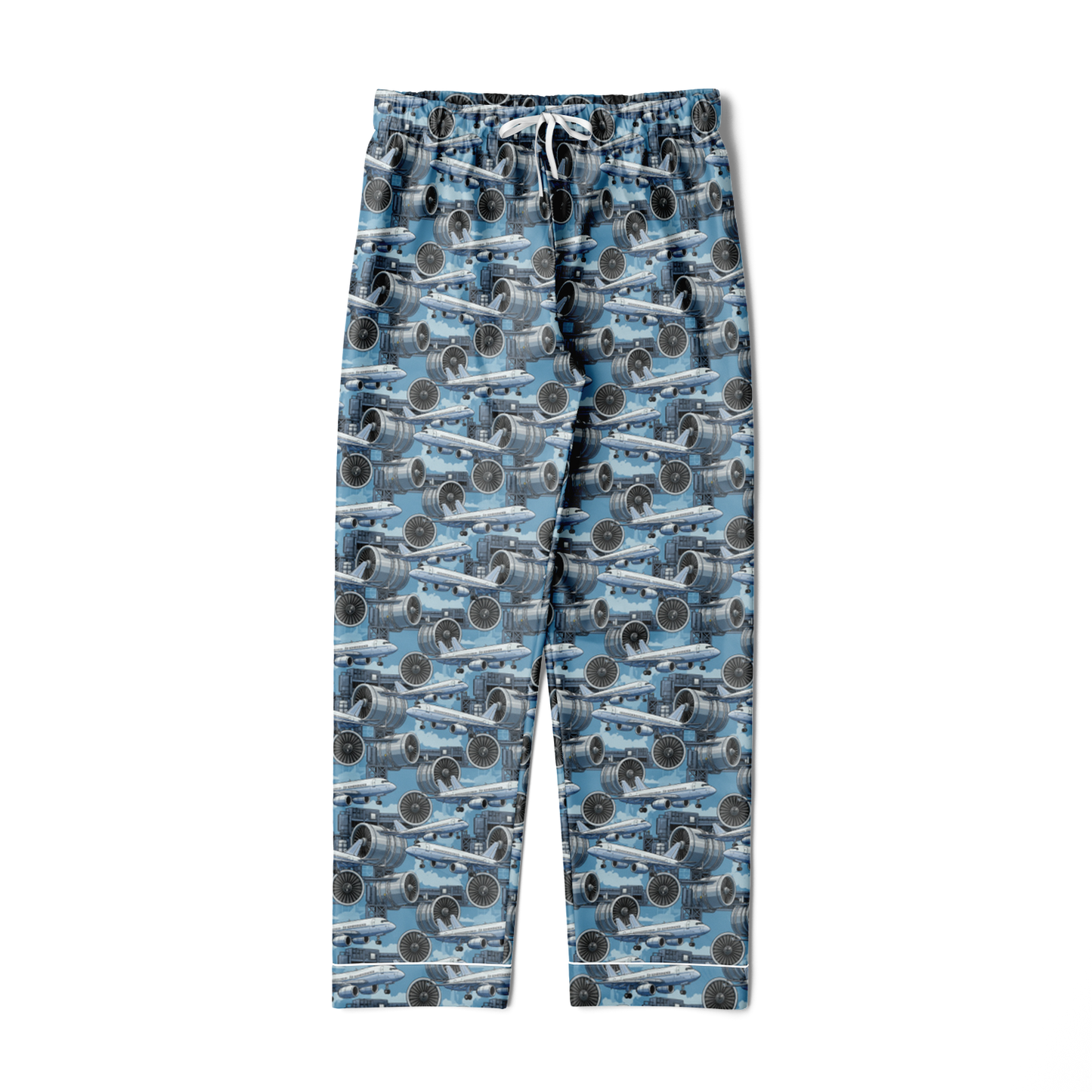 Men's Satin Blue Sky Aircraft Mechanic Pajamas - AOP