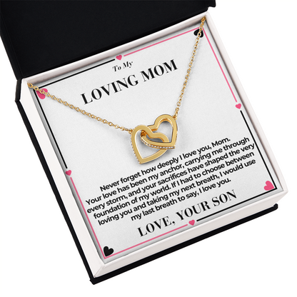 T o  Mom - You Are My Anchor -  Interlocking Hearts Necklace - From Son