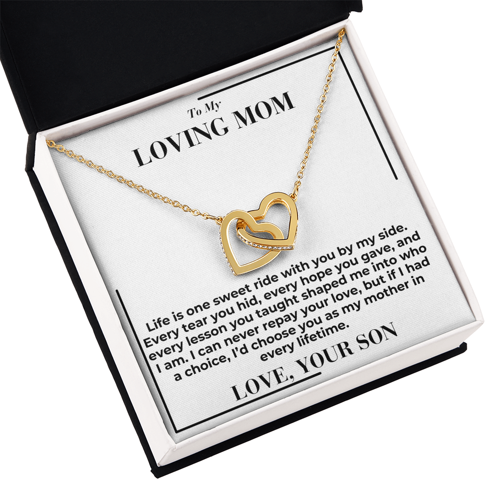 To My Mom - Life Is Sweet Ride  - Interlocking Hearts Necklace  - From My Son