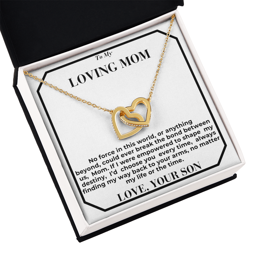 To Mom -  break the bond  - Interlocking Hearts Necklace - From Son