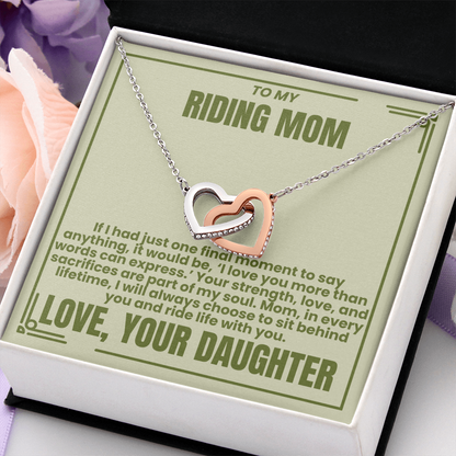 To My Riding Mom - Sit Behind You - Interlocking Hearts Necklace - From Daughter