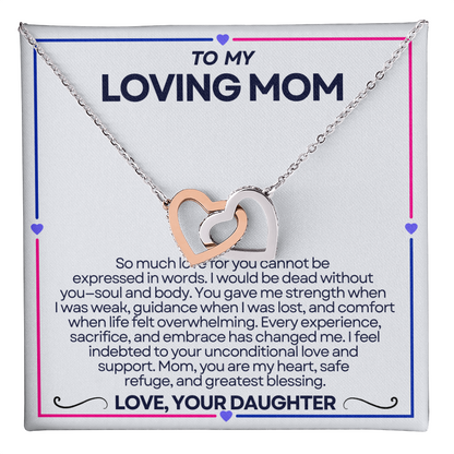 To My Riding Mom - I Fee; Indebted - Interlocking Hearts Necklace - From Daughter
