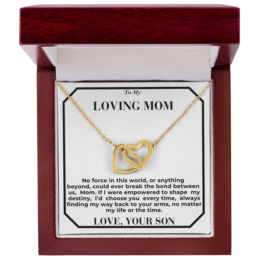 To Mom -  break the bond  - Interlocking Hearts Necklace - From Son