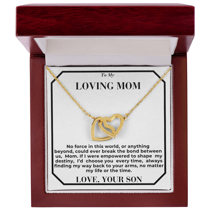 To Mom -  break the bond  - Interlocking Hearts Necklace - From Son