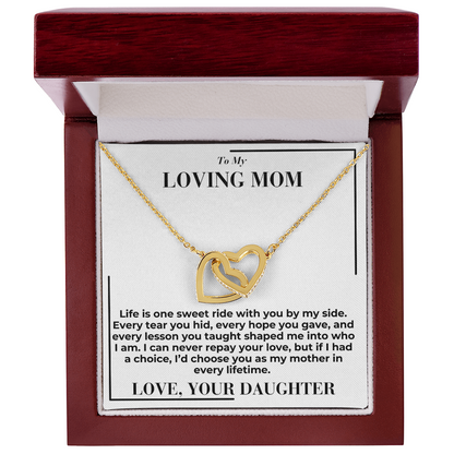To My Mom - Life Is Sweet Ride - Interlocking Hearts Necklace - From Daughter