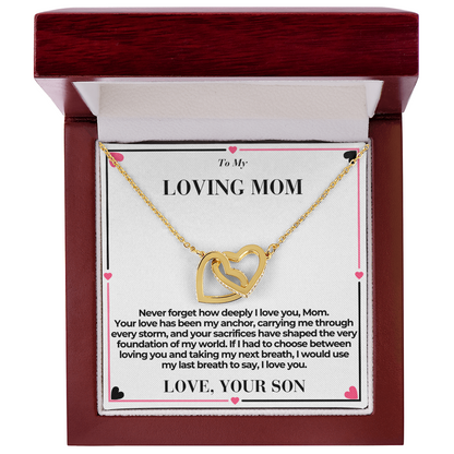 T o  Mom - You Are My Anchor -  Interlocking Hearts Necklace - From Son