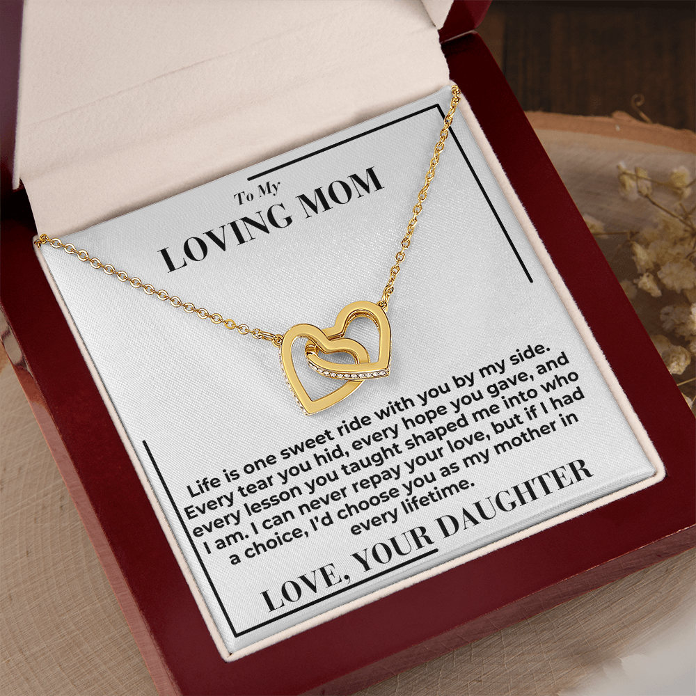 To My Mom - Life Is Sweet Ride - Interlocking Hearts Necklace - From Daughter