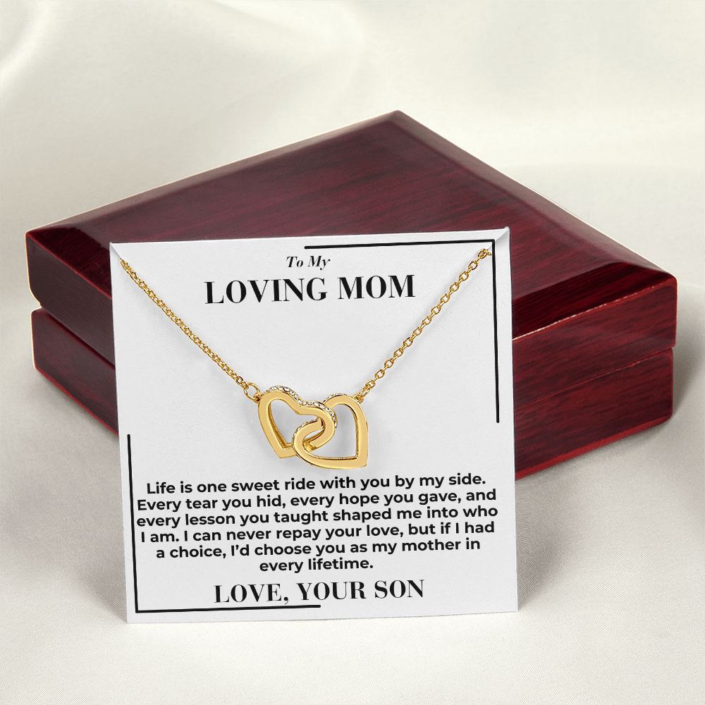 To My Mom - Life Is Sweet Ride  - Interlocking Hearts Necklace  - From My Son