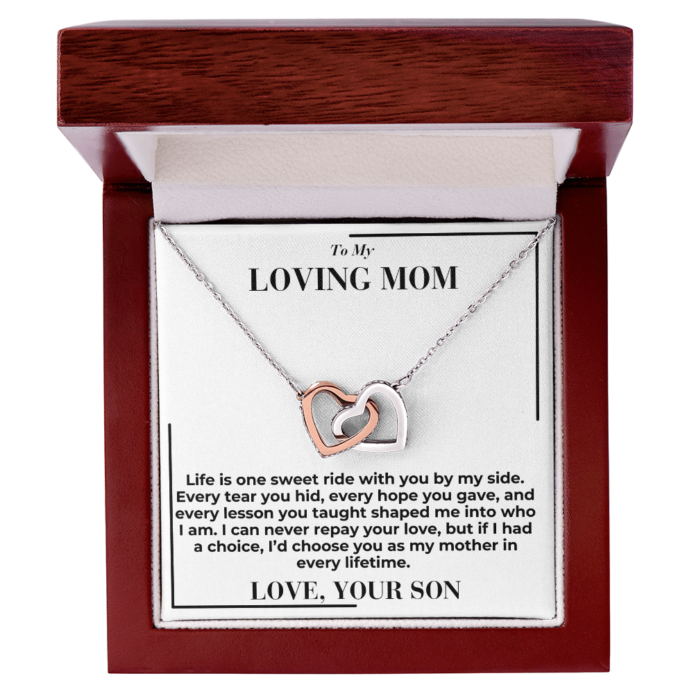 To My Mom - Life Is Sweet Ride  - Interlocking Hearts Necklace  - From My Son