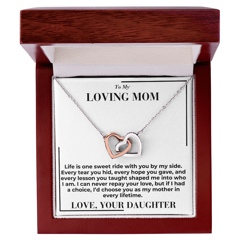 To My Mom - Life Is Sweet Ride - Interlocking Hearts Necklace - From Daughter