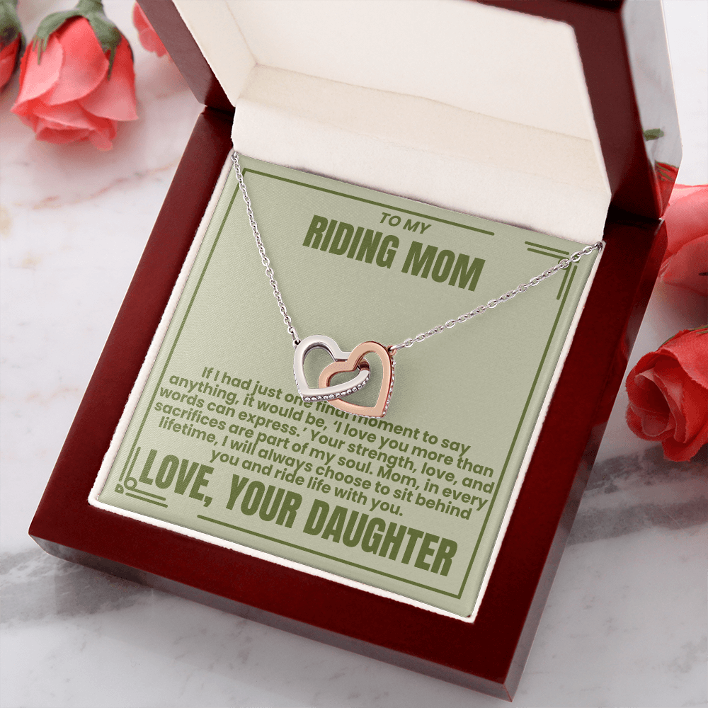 To My Riding Mom - Sit Behind You - Interlocking Hearts Necklace - From Daughter