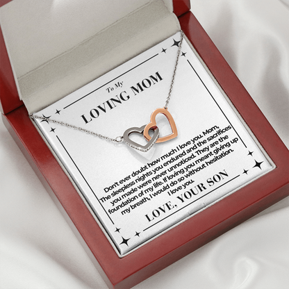 To Mom - Don't ever doubt - Interlocking Hearts Necklace - From Son