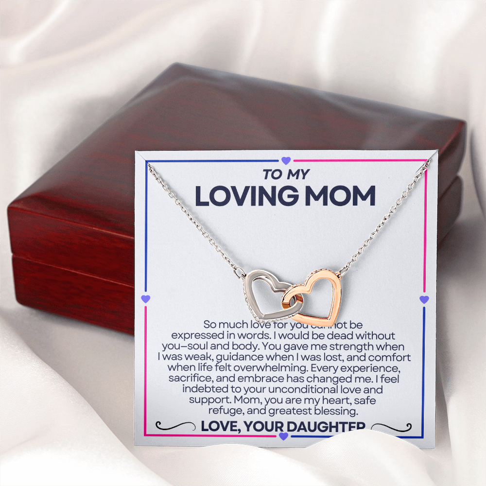 To My Riding Mom - I Fee; Indebted - Interlocking Hearts Necklace - From Daughter