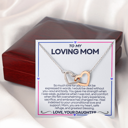 To My Riding Mom - I Fee; Indebted - Interlocking Hearts Necklace - From Daughter