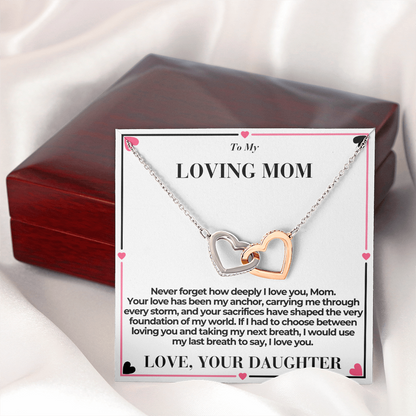 T o  Mom - You Are My Anchor -  Interlocking Hearts Necklace - From Daughter