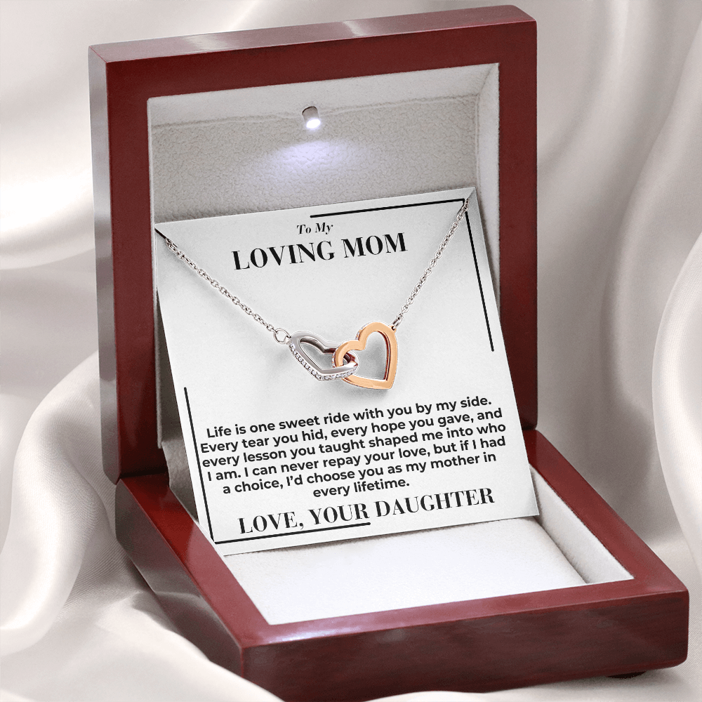 To My Mom - Life Is Sweet Ride - Interlocking Hearts Necklace - From Daughter