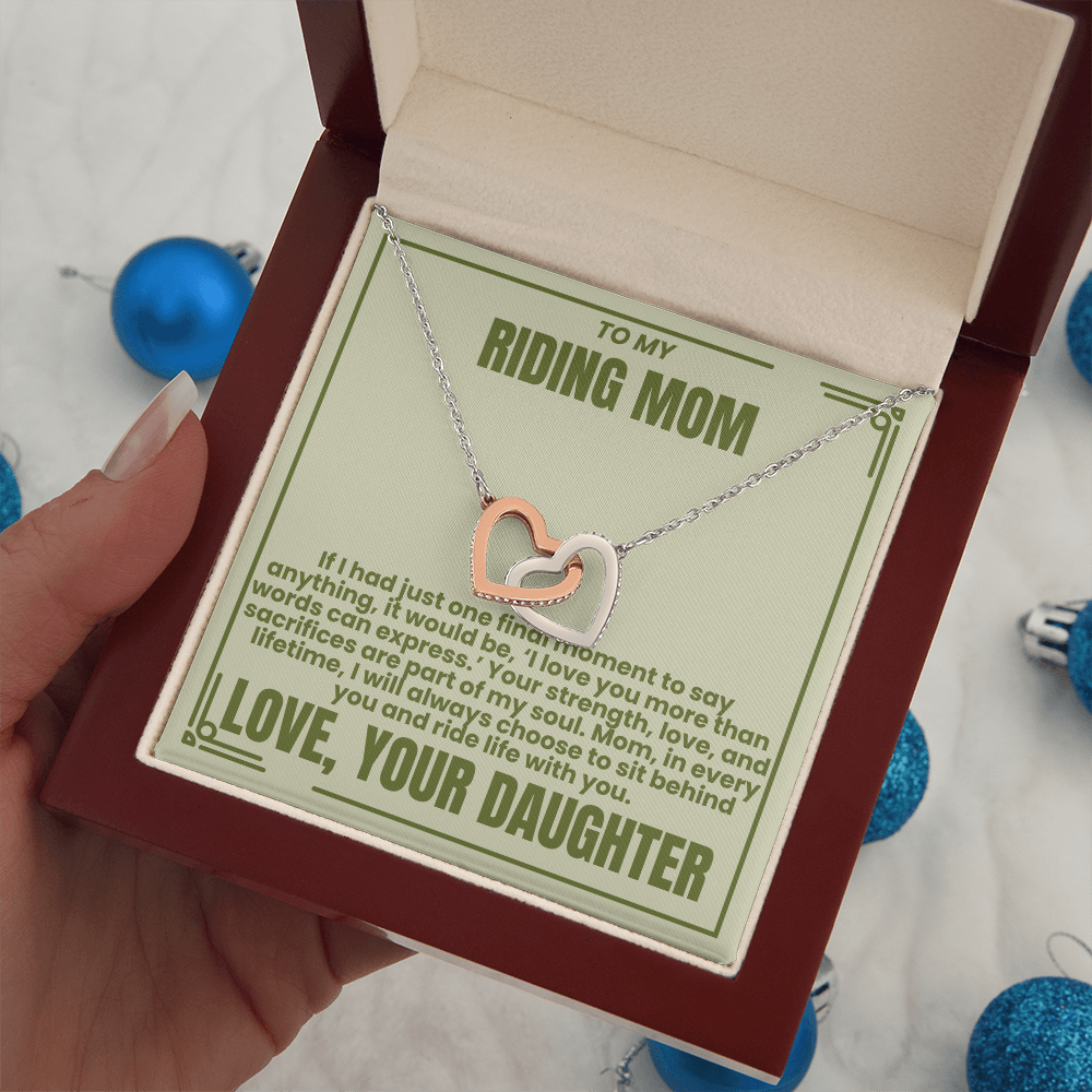 To My Riding Mom - Sit Behind You - Interlocking Hearts Necklace - From Daughter