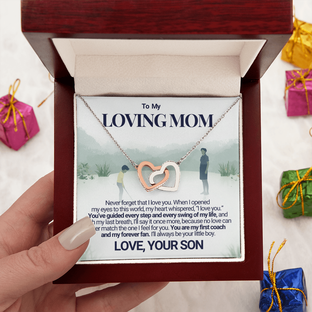 To My Cool Golg Mom - My Forever Fan - Interlocking Heart Necklace From Son