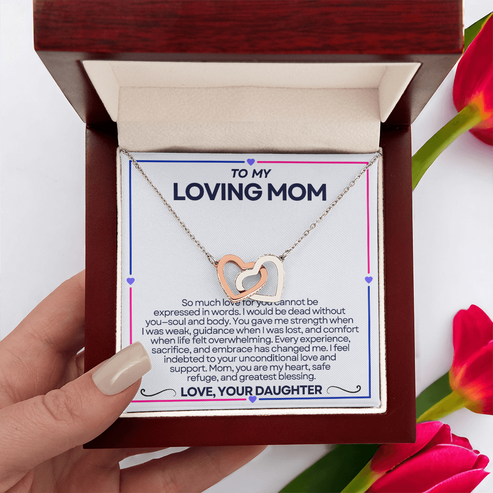 To My Riding Mom - I Fee; Indebted - Interlocking Hearts Necklace - From Daughter