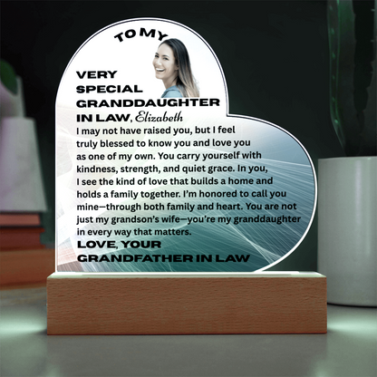 To My Granddaughter In Law I May Not Have Raised You Personalised Acrylic Heart Plaque From Grand Father In Law