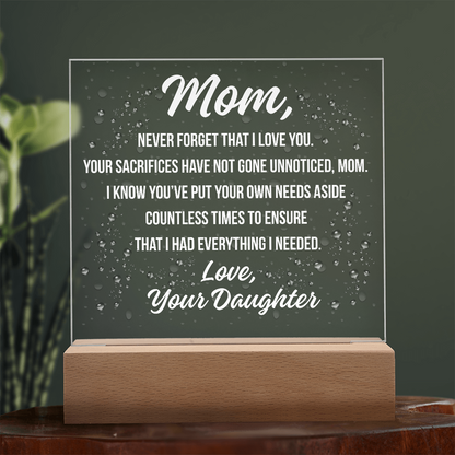 Acrylic Square Plaque For Mom's Sacrifices