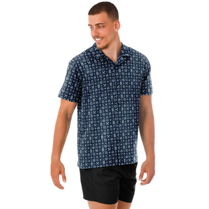 Spread Collar Short Sleeve Button-Down Shirt Aircraft Mechanics- AOP