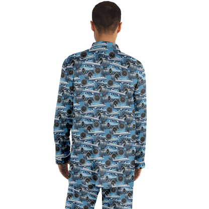 Men's Satin Blue Sky Aircraft Mechanic Pajamas - AOP