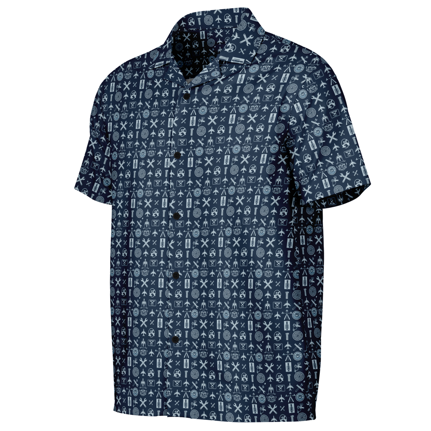Spread Collar Short Sleeve Button-Down Shirt Aircraft Mechanics- AOP