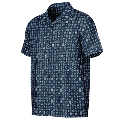 Spread Collar Short Sleeve Button-Down Shirt Aircraft Mechanics- AOP