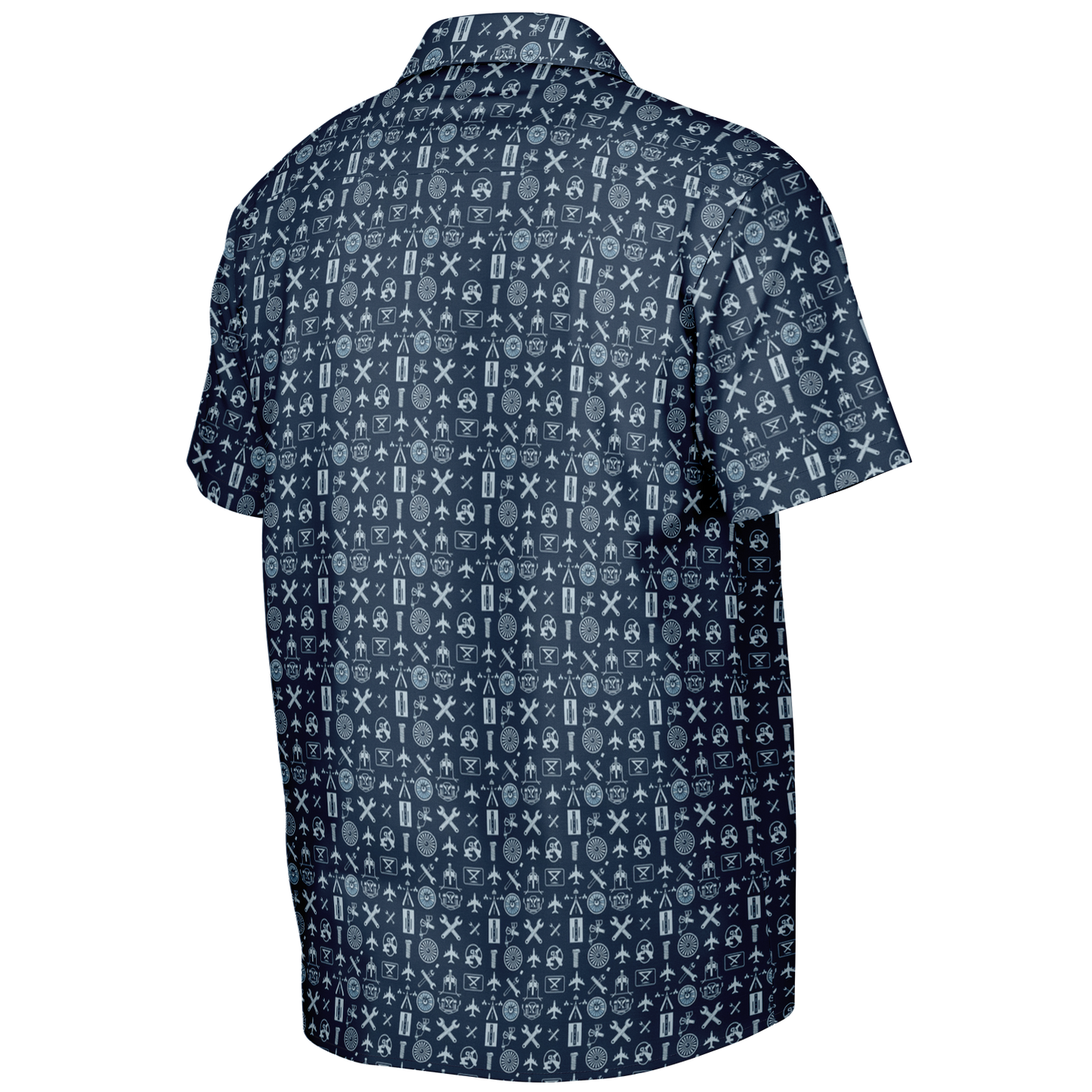 Spread Collar Short Sleeve Button-Down Shirt Aircraft Mechanics- AOP