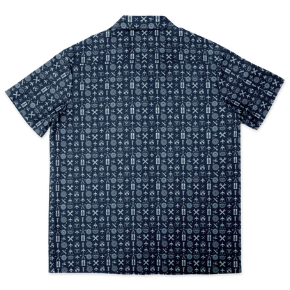 Spread Collar Short Sleeve Button-Down Shirt Aircraft Mechanics- AOP