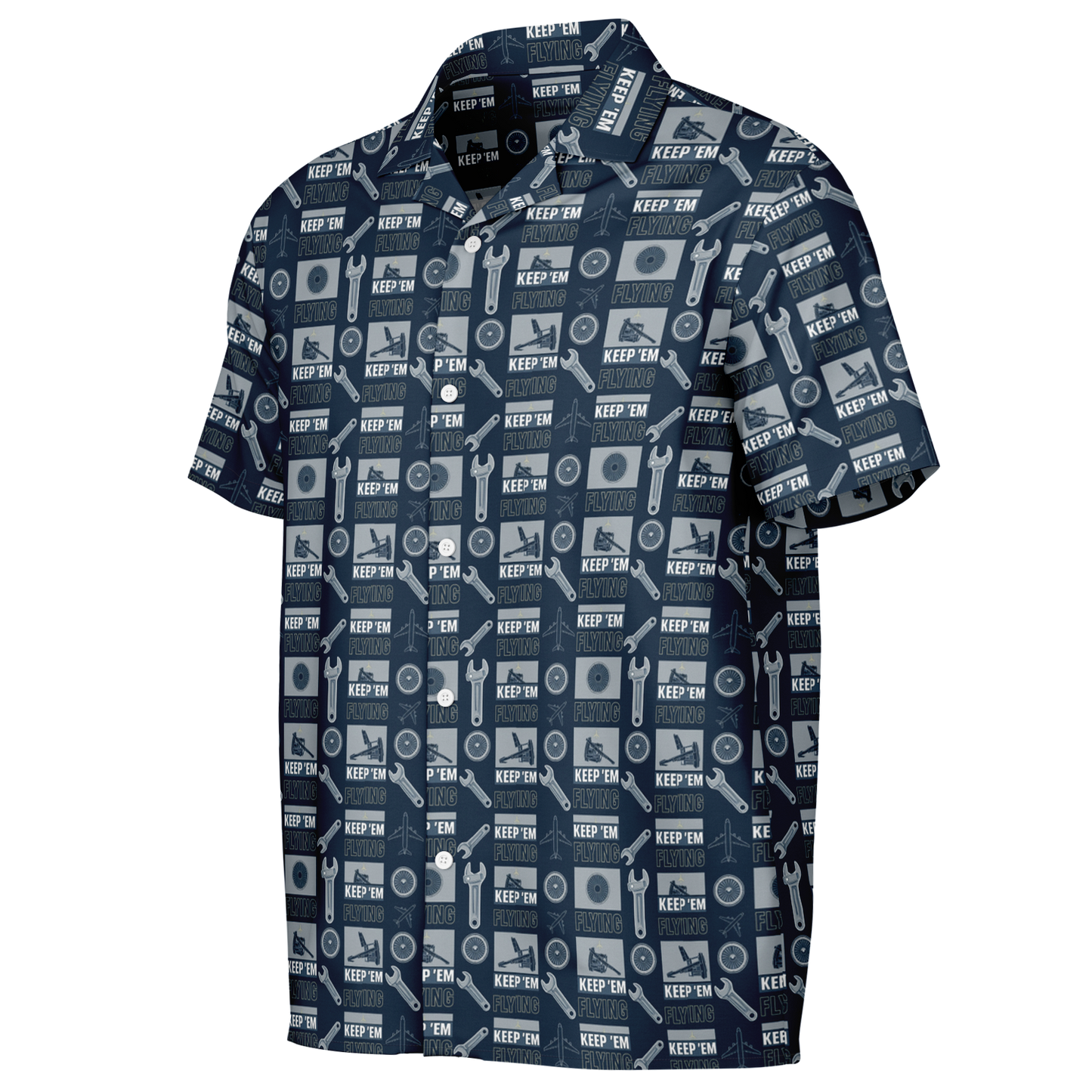 Spread Collar Short Sleeve Button-Down Keep Them Flying Theme Shirt For Aircraft Mechanic