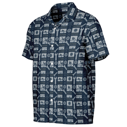 Spread Collar Short Sleeve Button-Down Keep Them Flying Theme Shirt For Aircraft Mechanic