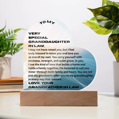 To My Granddaughter In Law I May Not Have Raised You Personalised Acrylic Heart Plaque From Grand Father In Law